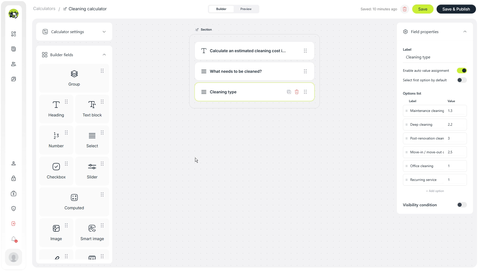 Cleaning type select field in Cowculator