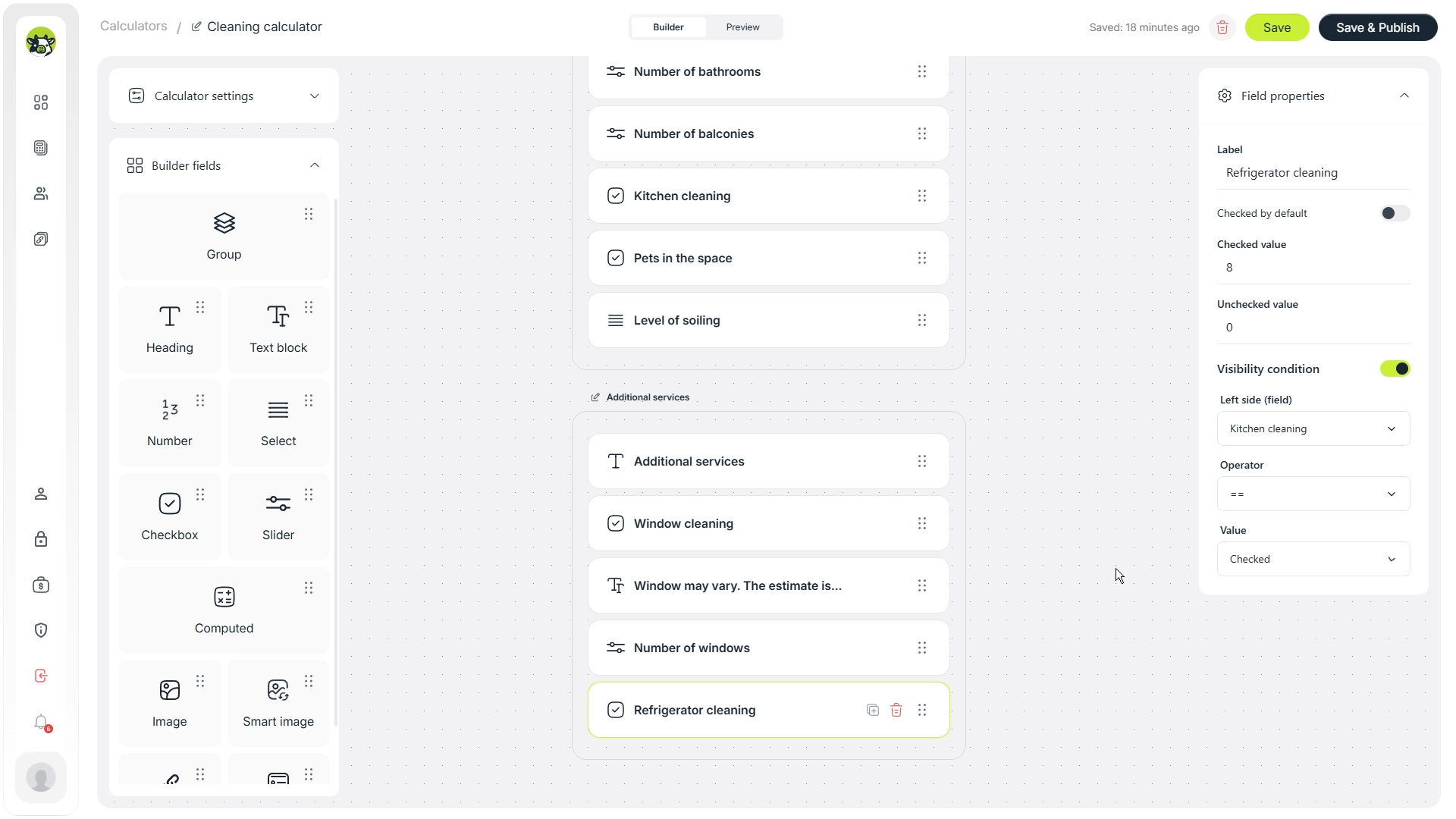 Fridge cleaning add-on in a cleaning calculator