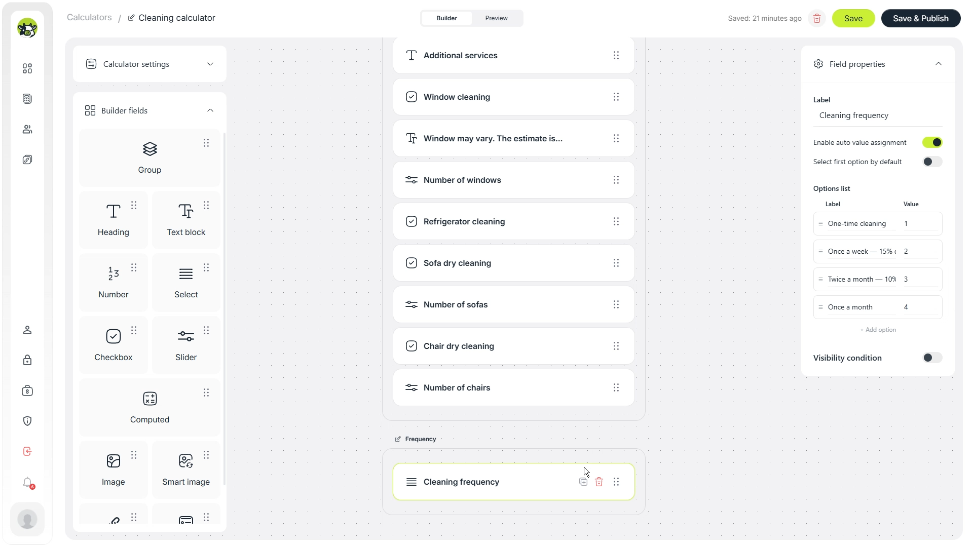Cleaning frequency field for one-time and recurring cleaning