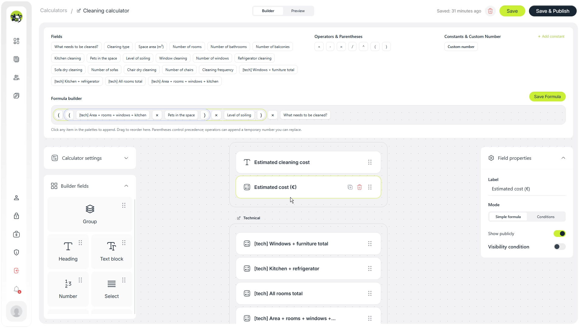 Adding a coefficient to the final cleaning calculator formula