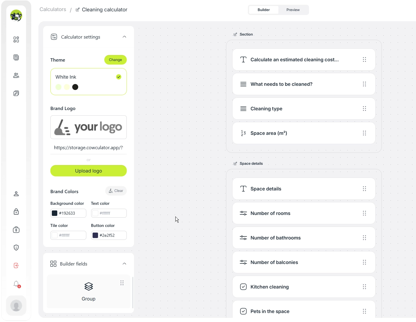 Customizing the appearance of the cleaning calculator in Cowculator