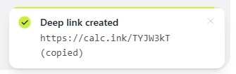 Confirmation that the short calculator link has been created and copied
