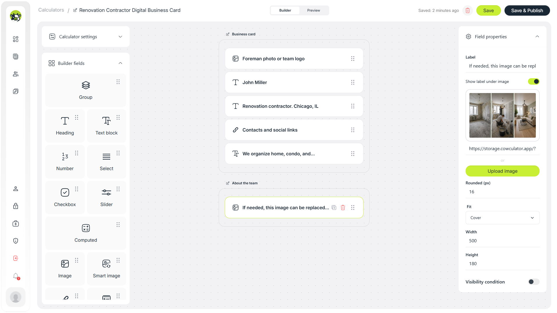 Adding a banner image and team presentation section to the contractor template