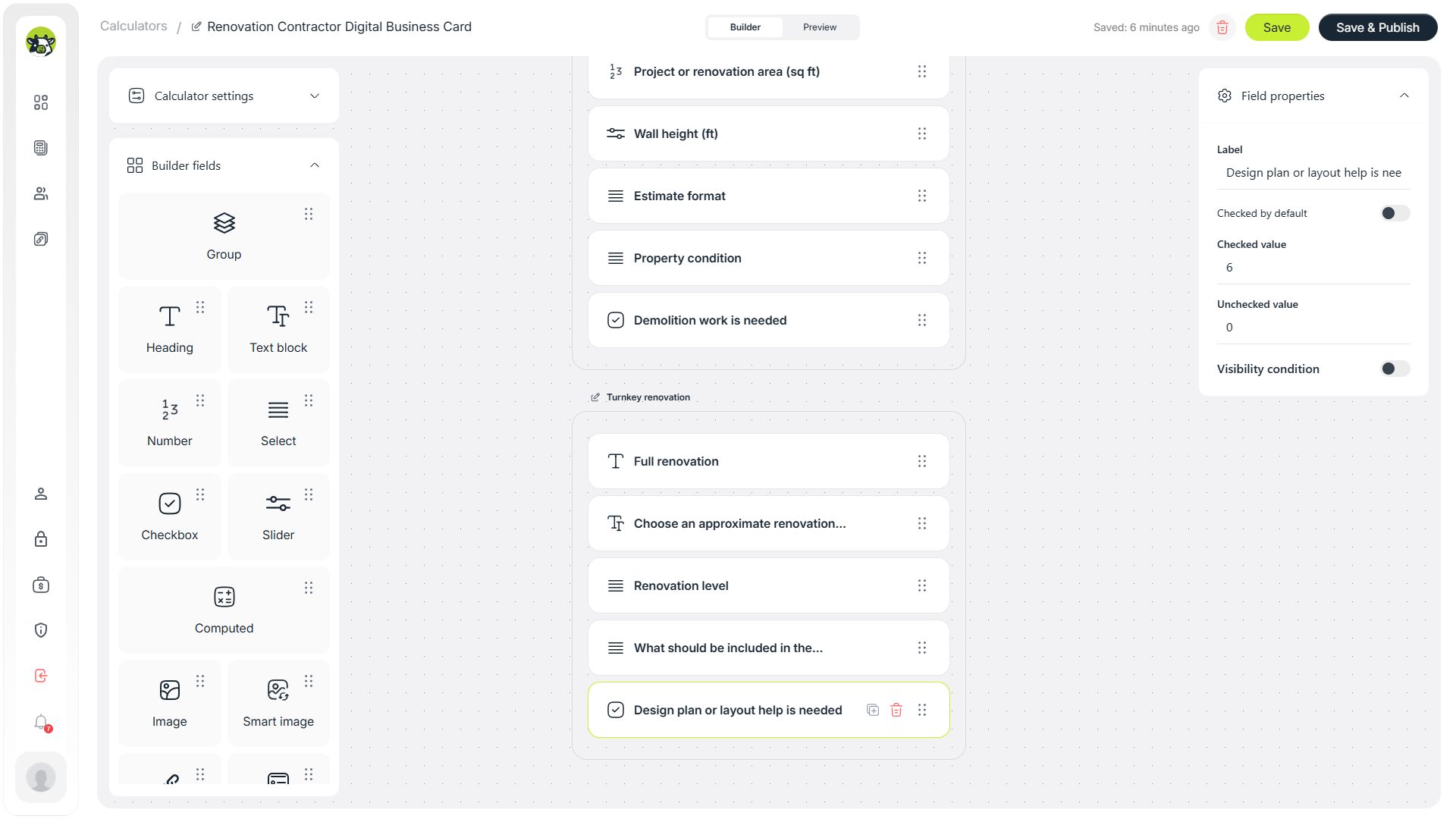 Design or layout help checkbox in the full renovation scenario