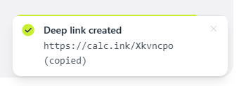 Deep link created confirmation in Cowculator