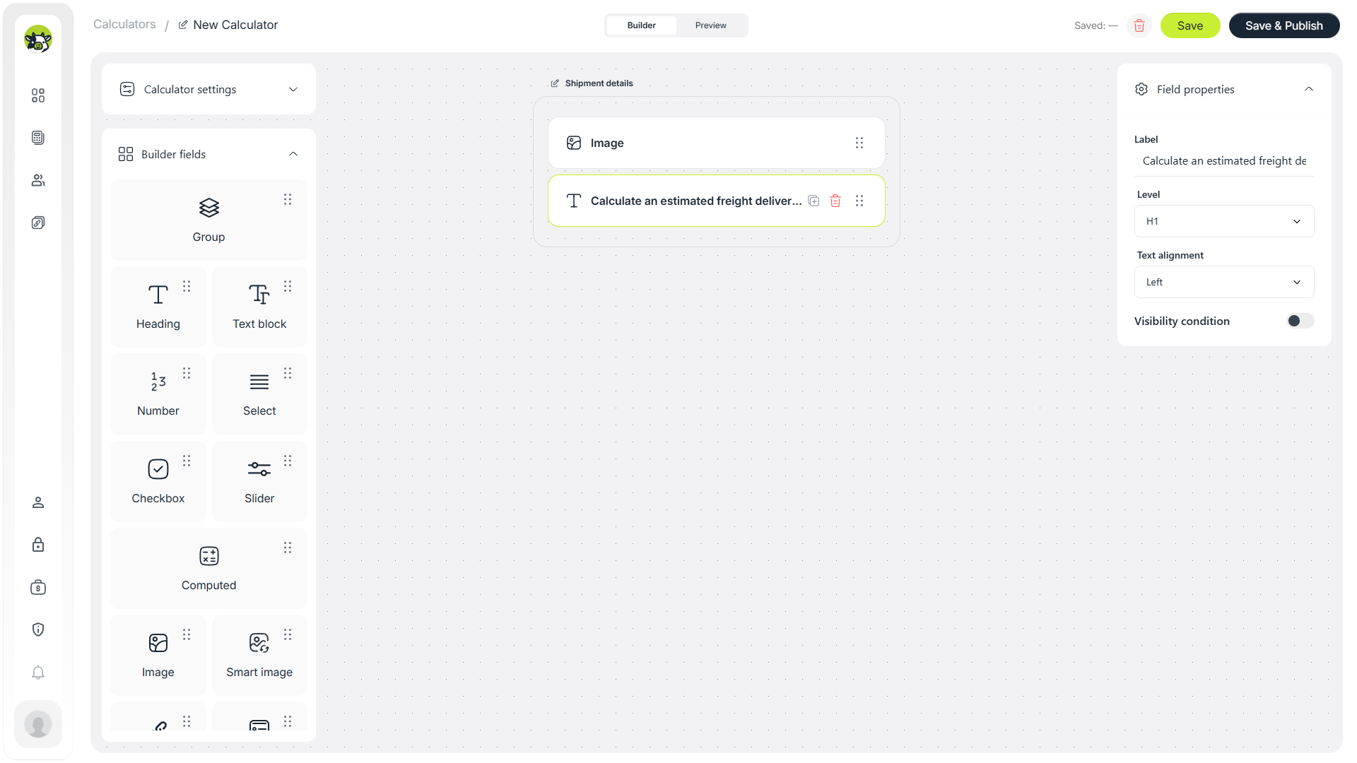 Setting up the main heading for a freight calculator in Cowculator