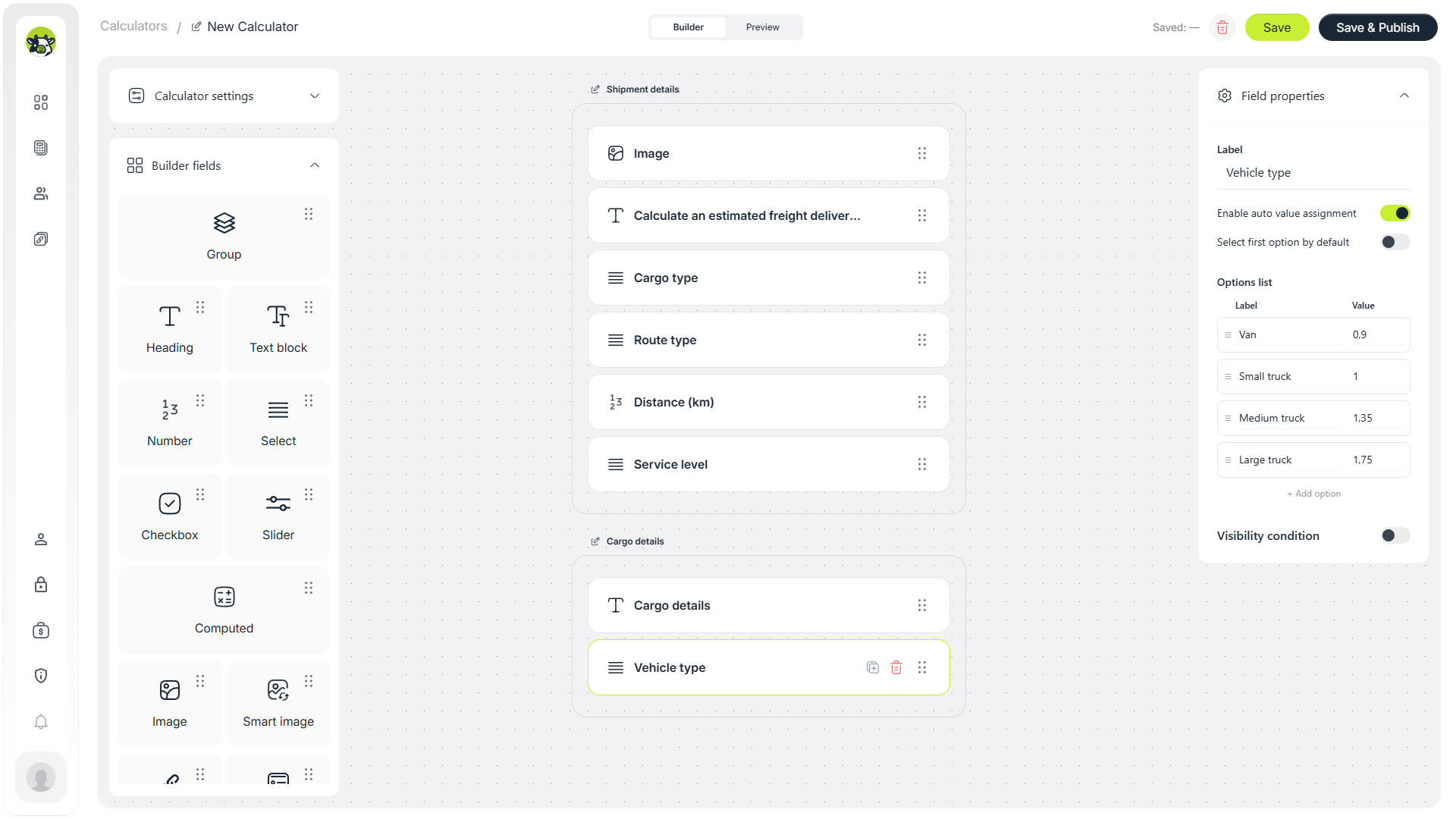 Vehicle type selection for a freight delivery cost calculator