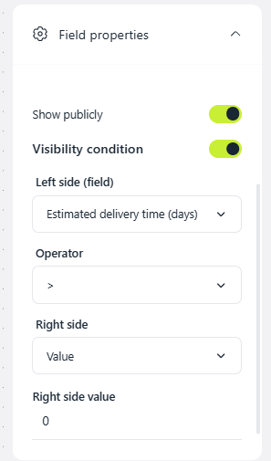 Visibility condition for the estimated delivery time field