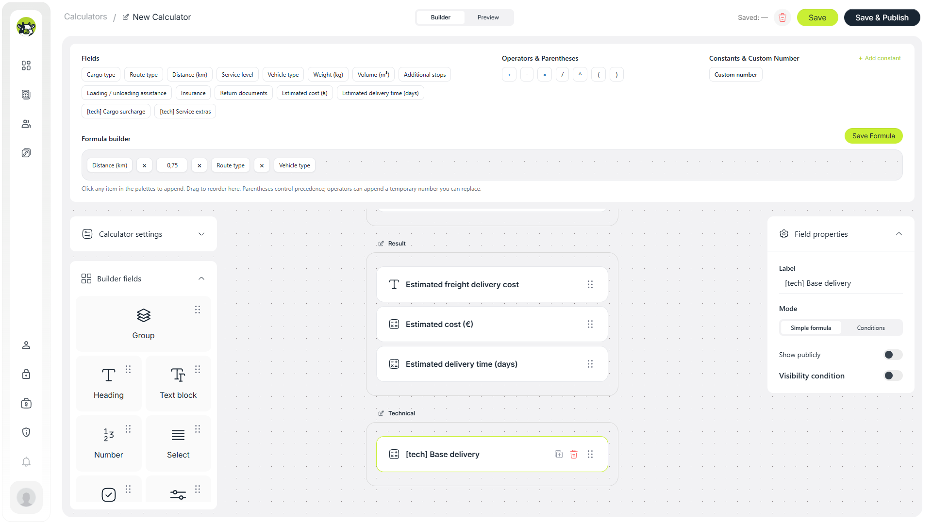 Helper calculation for base delivery cost in a freight calculator