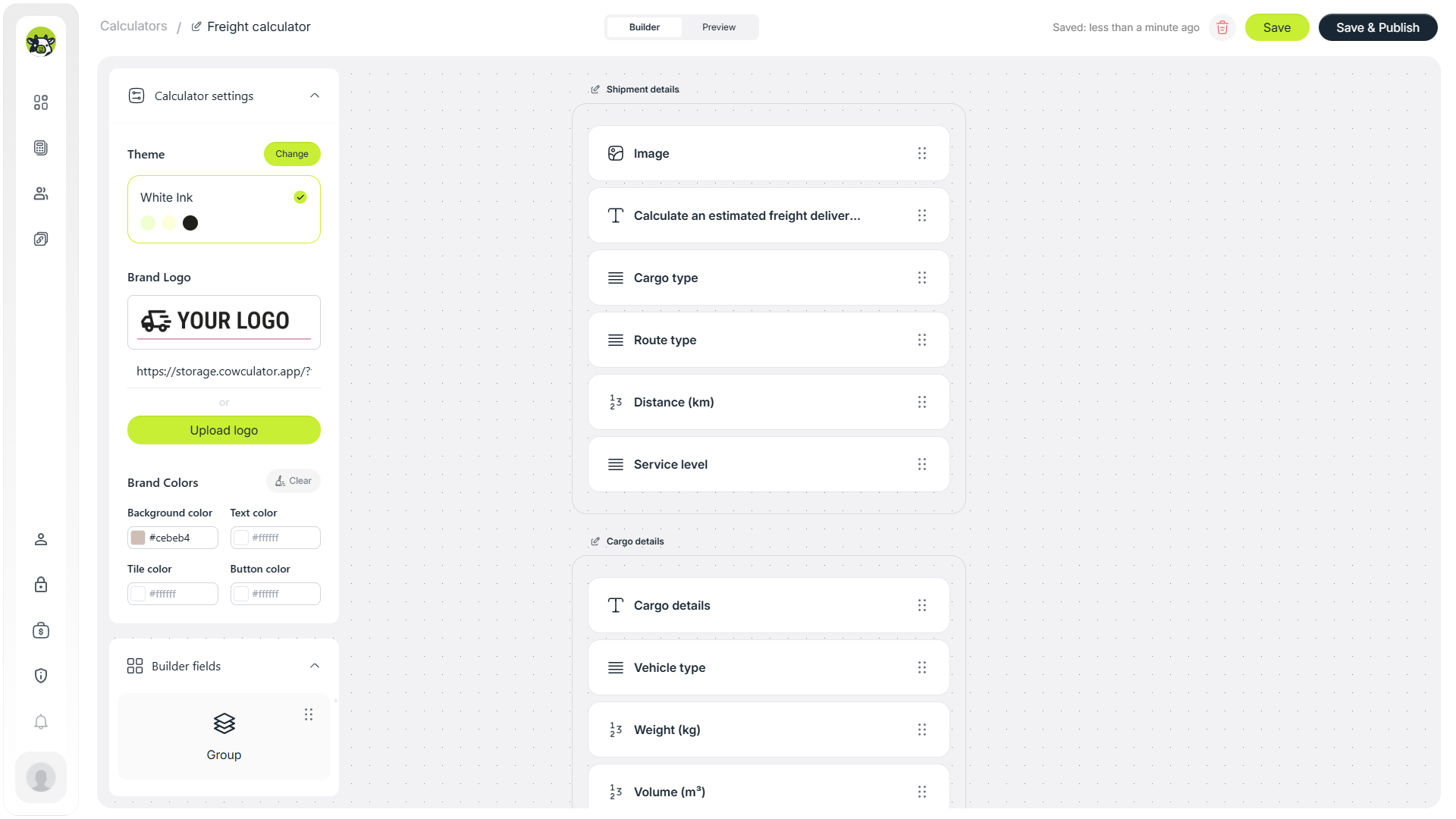 Brand logo color and theme customization in Cowculator