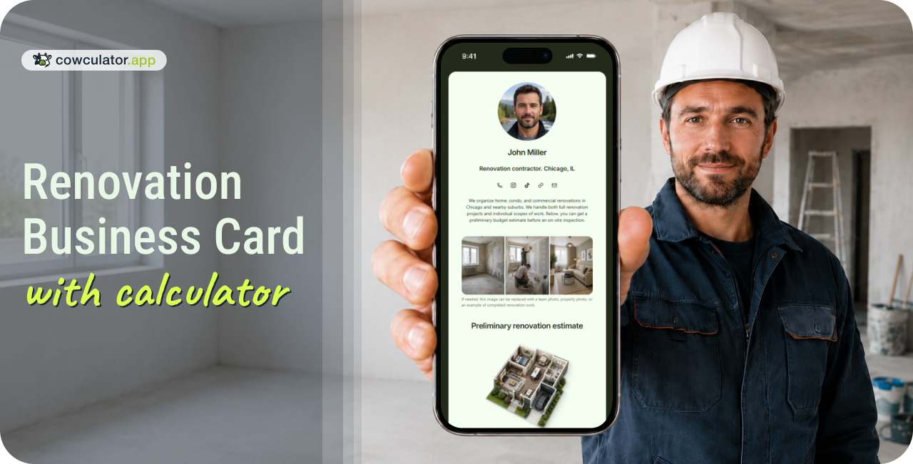 Renovation Contractor Digital Business Card with Calculator